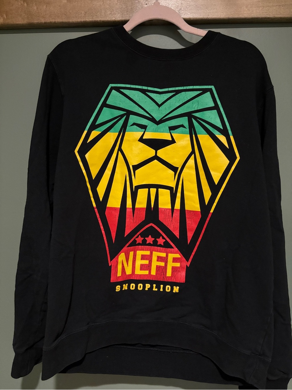 Neff Black Crewneck Sweatshirt with Green, Yellow, Red Lion Graphic